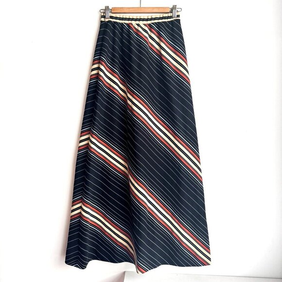 Vintage 70s A line Striped Maxi Skirt S - Picture 3 of 4